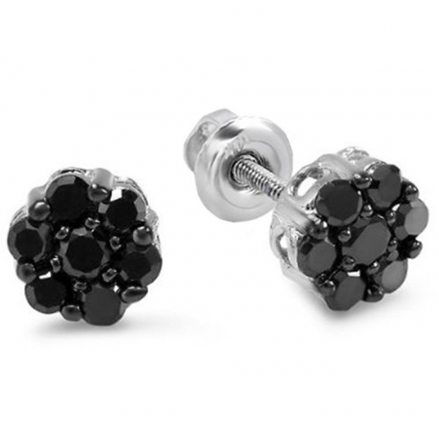 0.40 Carat (ctw) 10K White Gold Black Round Cut Diamond Cluster Flower Stud Earrings
