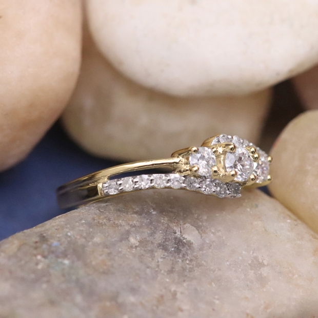 0.45 Carat White Diamond 3 Stone Engagement Ring For Women in 10K Yellow Gold