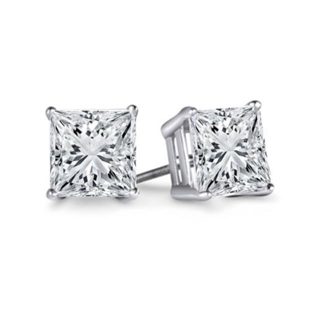 IGI Certified 1.06 Carat (ctw) 14K White Gold Princess Cut White Diamond Ladies Stud Earrings 1 CT