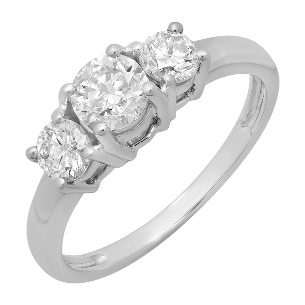IGI CERTIFIED 1.03 Carat (ctw) 14K White Gold Round Cut Diamond Ladies 3 Stone Bridal Engagement Ring 1 CT