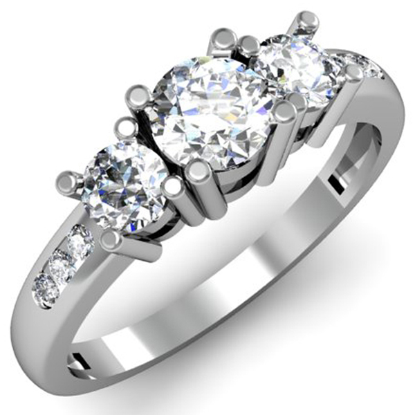 1.00 Carat (ctw) 14k White Gold Round Diamond Ladies 3 Stone Engagement Bridal Ring 1 CT