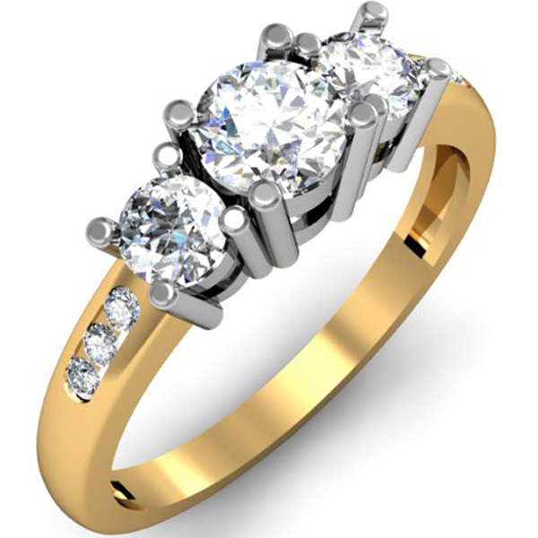 1.00 Carat (ctw) 14k Yellow Gold Round Diamond Ladies 3 Stone Engagement Bridal Ring 1 CT