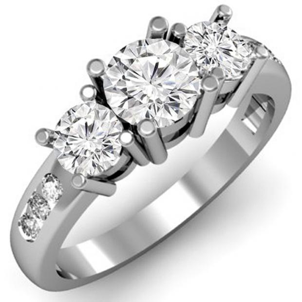 1.50 Carat (ctw) 14k White Gold Round Diamond Ladies 3 Stone Engagement Bridal Ring 1 1/2 CT