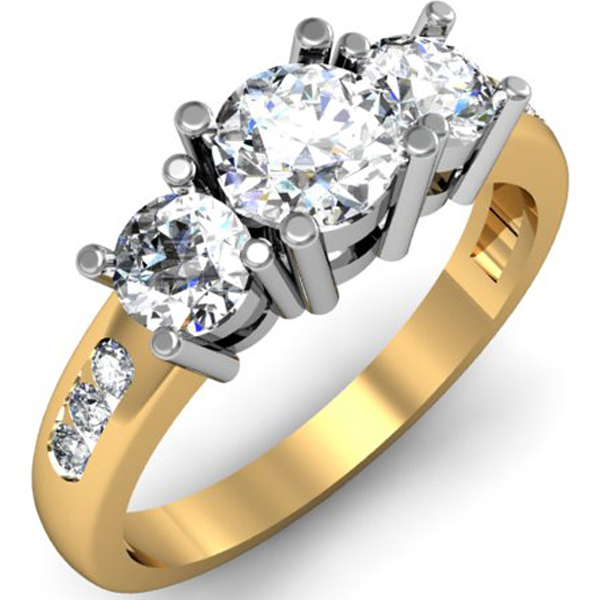 1.50 Carat (ctw) 14k Yellow Gold Round Diamond Ladies 3 Stone Engagement Bridal Ring 1 1/2 CT