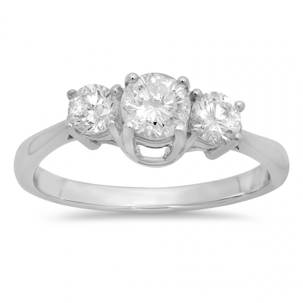 1.00 Carat (ctw) 14k White Gold Round Cut Diamond Ladies 3 Stone Bridal Engagement Ring 1 CT