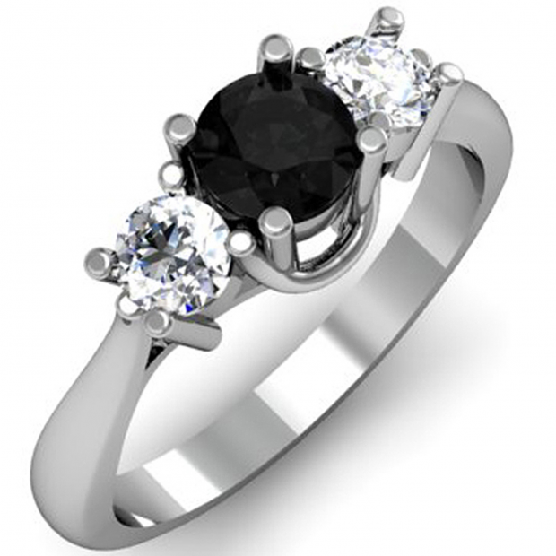1.00 Carat (ctw) 14K White Gold Round Black and White Diamond Ladies 3 Stone Bridal Engagement Ring 1 CT