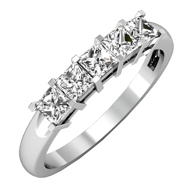 0.75 Carat (ctw) 14k White Gold Princess Cut White Diamond Ladies 5 Stone Bridal Wedding Band Anniversary Ring 3/4 CT