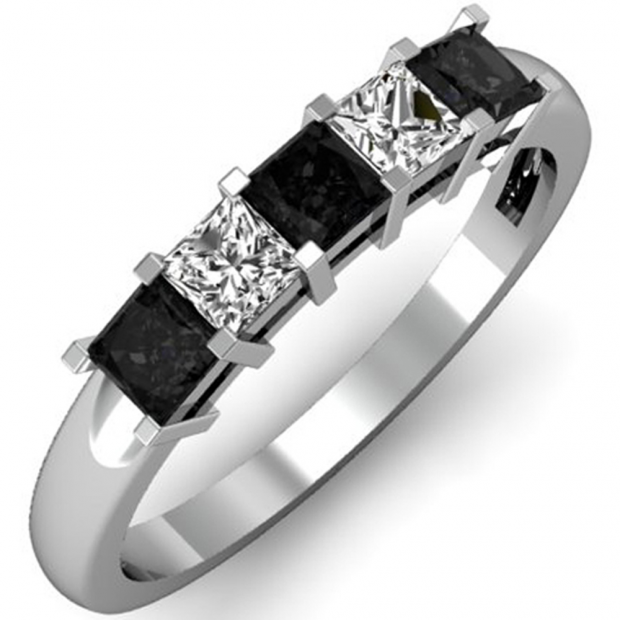 0.75 Carat (ctw) 14k White Gold Princess Cut Black and White Diamond Ladies 5 Stone Bridal Wedding Band Anniversary Ring 3/4 CT