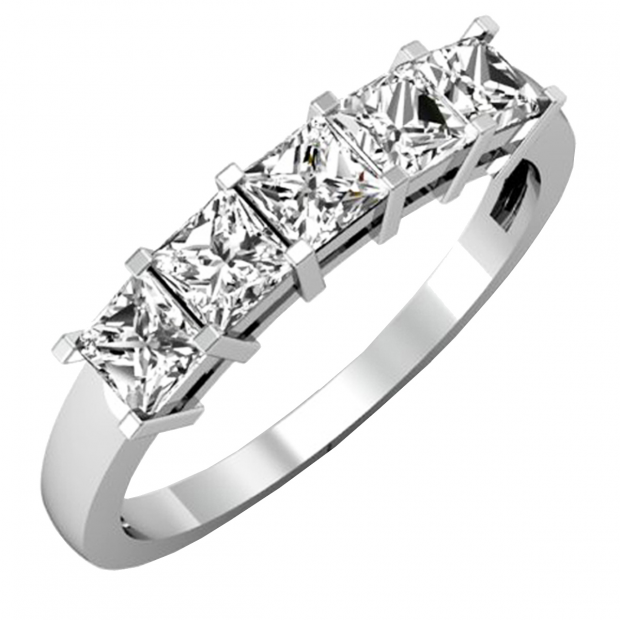 1.00 Carat (ctw) 14k White Gold Princess Cut White Diamond Ladies 5 Stone Bridal Wedding Band Anniversary Ring 1 CT