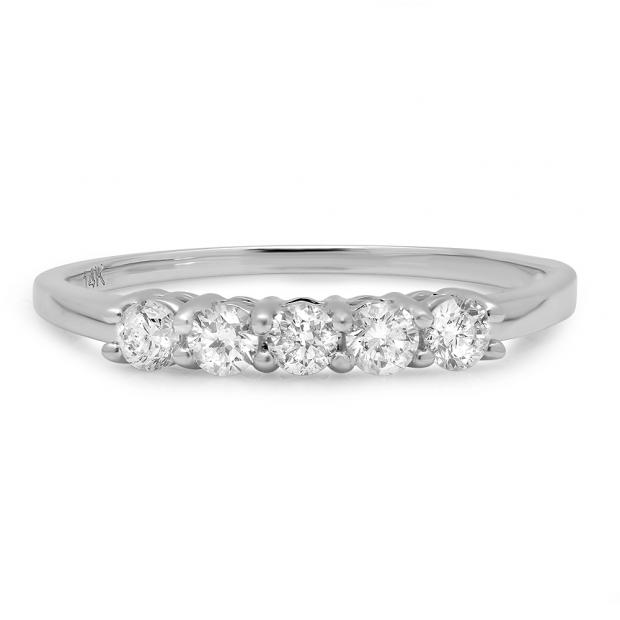 IGI CERTIFIED 0.45 Carat (ctw) 14K White Gold Round White Diamond Ladies 5 Stone Bridal Wedding Band Anniversary Ring 1/2 CT