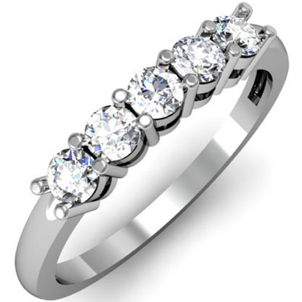 IGI CERTIFIED 0.46 Carat (ctw) 14K White Gold Round White Diamond Ladies 5 Stone Bridal Wedding Band Anniversary Ring 1/2 CT