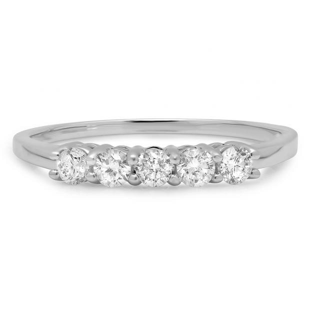0.50 Carat (ctw) 14K White Gold Round White Diamond Ladies 5 Stone Bridal Wedding Band Anniversary Ring 1/2 CT