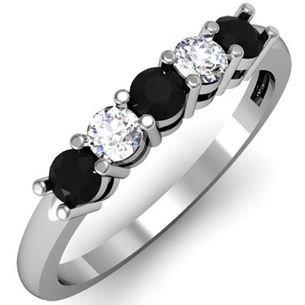 0.50 Carat (ctw) 14K White Gold Round Black and White Diamond Ladies 5 Stone Bridal Wedding Band Anniversary Ring 1/2 CT