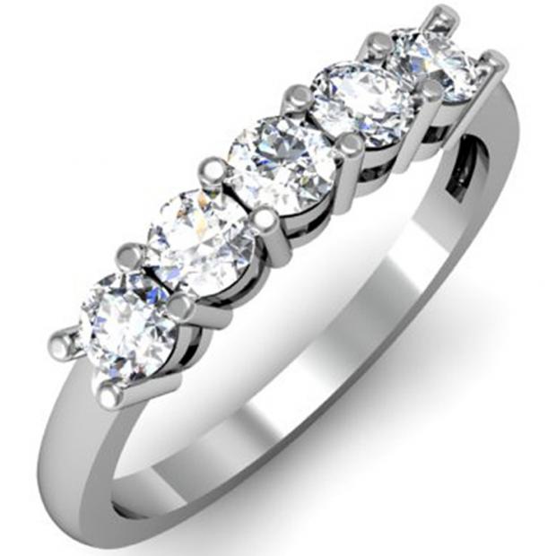 IGI CERTIFIED 0.72 Carat (ctw) 14K White Gold Round White Diamond Ladies 5 Stone Bridal Wedding Band Anniversary Ring 3/4 CT