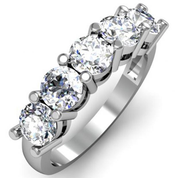 1.00 Carat (ctw) 14K White Gold Round White Diamond Ladies 5 Stone Bridal Wedding Band Anniversary Ring 1 CT