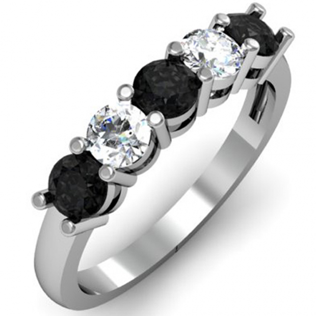 1.00 Carat (ctw) 14K White Gold Round Black and White Diamond Ladies 5 Stone Bridal Wedding Band Anniversary Ring 1 CT