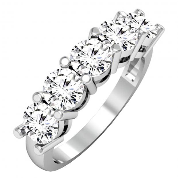 2.00 Carat (ctw) 18K White Gold Round White Diamond Ladies 5 Stone Bridal Wedding Band Anniversary Ring 2 CT