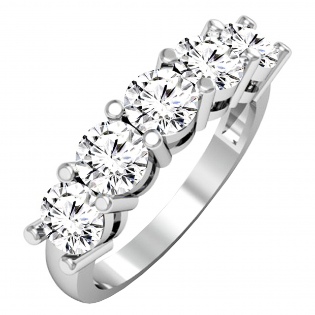 2.00 Carat (ctw) 14K White Gold Round White Diamond Ladies 5 Stone Bridal Wedding Band Anniversary Ring 2 CT