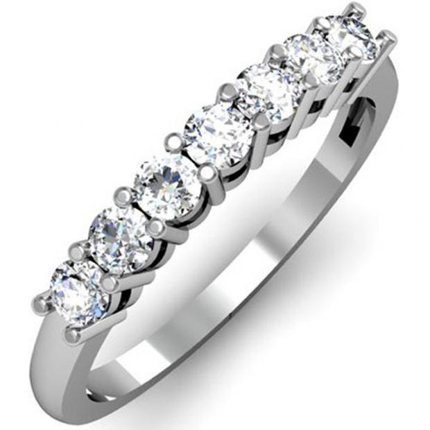 0.50 Carat (ctw) 14K White Gold Round White Diamond Ladies 7 Stone Bridal Wedding Band Anniversary Ring 1/2 CT