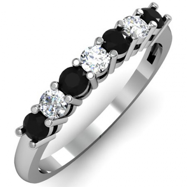 0.50 Carat (ctw) 14K White Gold Round Black and White Diamond Ladies 7 Stone Bridal Wedding Band Anniversary Ring 1/2 CT