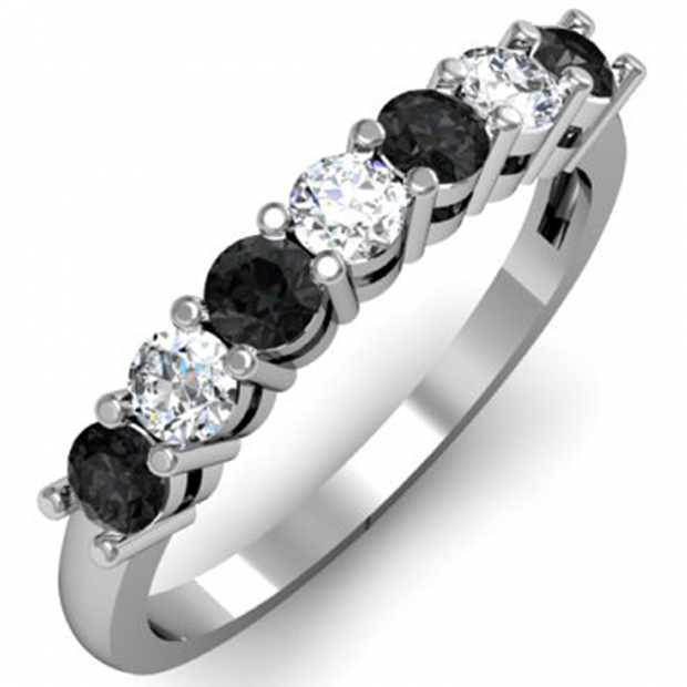 0.75 Carat (ctw) 14K White Gold Round Black and White Diamond Ladies 7 Stone Bridal Wedding Band Anniversary Ring 3/4 CT
