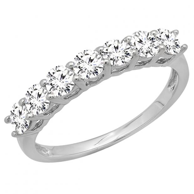 1.50 Carat (ctw) 18K White Gold Round White Cubic Zirconia Ladies 7 Stone Bridal Wedding Band Anniversary Ring 1 CT