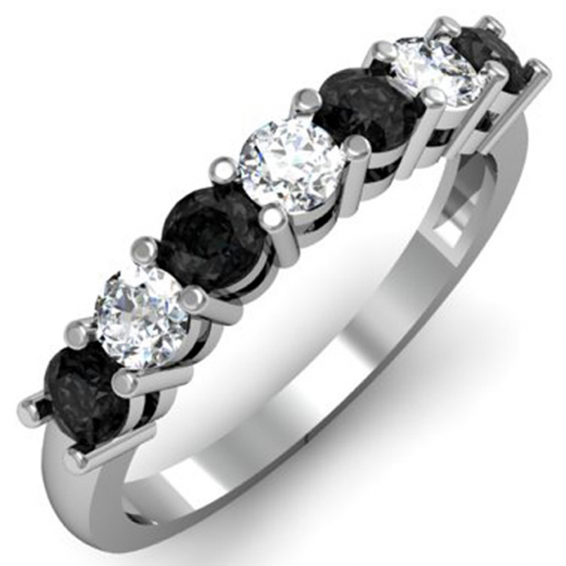1.00 Carat (ctw) 14K White Gold Round Black and White Diamond Ladies 7 Stone Bridal Wedding Band Anniversary Ring 1 CT