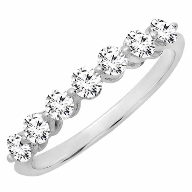 0.50 Carat (ctw) 14K White Gold Round White Diamond Ladies 7 Stone Bridal Wedding Band Anniversary Ring 1/2 CT