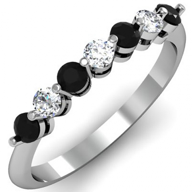 0.50 Carat (ctw) 14K White Gold Round Black and White Diamond Ladies 7 Stone Bridal Wedding Band Anniversary Ring 1/2 CT