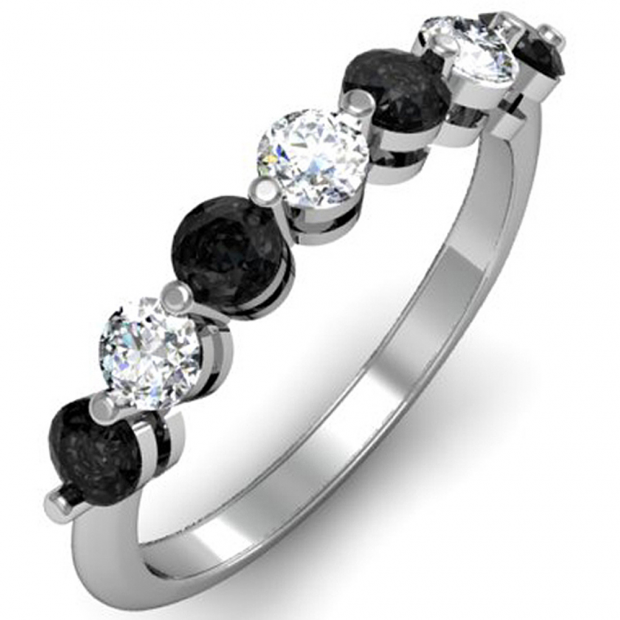 1.00 Carat (ctw) 14K White Gold Round Black and White Diamond Ladies 7 Stone Bridal Wedding Band Anniversary Ring 1 CT