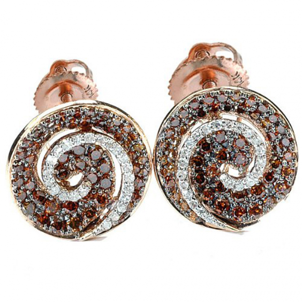 1.75 Carat (ctw) 14K Rose Gold Round Champagne and White Diamond Ladies Fine Stud Earrings 1 3/4 CT
