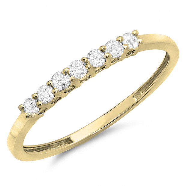 0.25 Carat (ctw) 10k Yellow Gold Round Diamond Ladies 7 Stone Anniversary Wedding Band Stackable Ring 1/4 CT