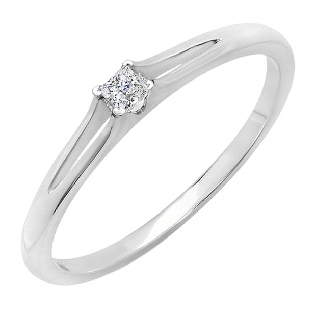 0.10 Carat (ctw) 10k White Gold Princess Cut Diamond Ladies Split Shank Solitaire Bridal Promise Ring 1/10 CT