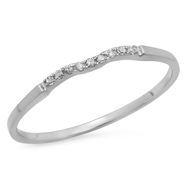 0.05 Carat (ctw) 10K White Gold Round White Diamond Ladies Bridal Anniversary Ring Wedding Guard Band