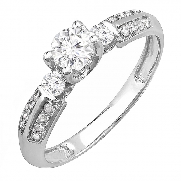 0.55 Carat (ctw) 14k White Gold Round Diamond Ladies 3 Stone Bridal Unique Engagement Ring 1/2 CT