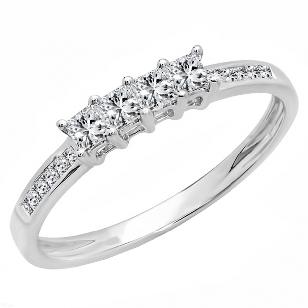 0.50 Carat (ctw) 14k White Gold Princess Cut Diamond Ladies Anniversary Wedding Band Stackable Ring 1/2 CT