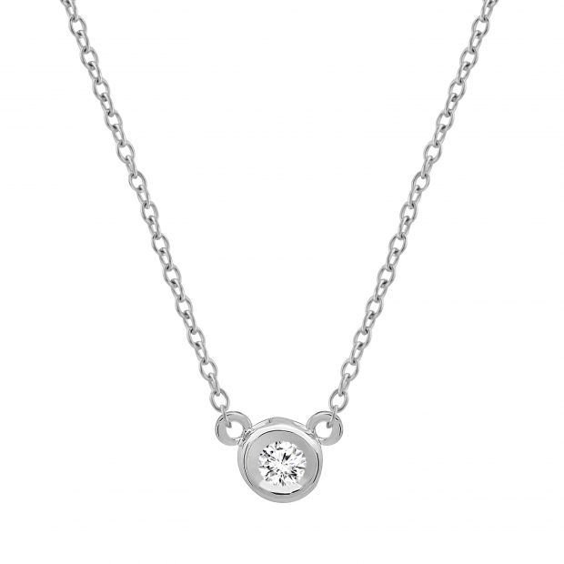 0.05 Carat (ctw) 10k White Gold Round Diamond Ladies Bezel Set Solitaire Pendant 1/20 CT