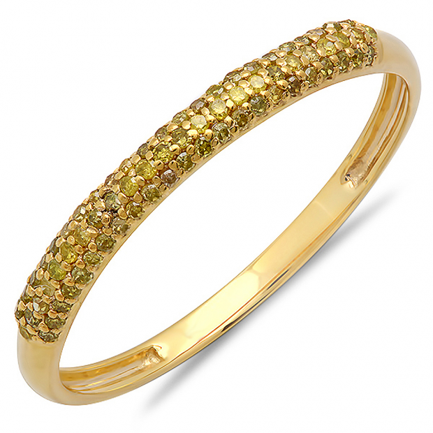 0.20 Carat (ctw) 10k Yellow Gold Round Yellow Diamond Ladies Bridal Anniversary Wedding Band Stackable Ring 1/5 CT