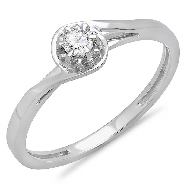0.12 Carat (ctw) 14K White Gold Round Cut Diamond Ladies Twisted Style Solitaire Bridal Promise Ring
