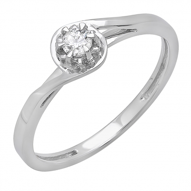 0.12 Carat (ctw) 10K White Gold Round Cut Diamond Ladies Twisted Style Solitaire Bridal Promise Ring
