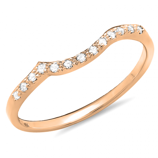 0.10 Carat (ctw) 10K Rose Gold Round Cut Diamond Ladies Anniversary Wedding Stackable Guard Band 1/10 CT