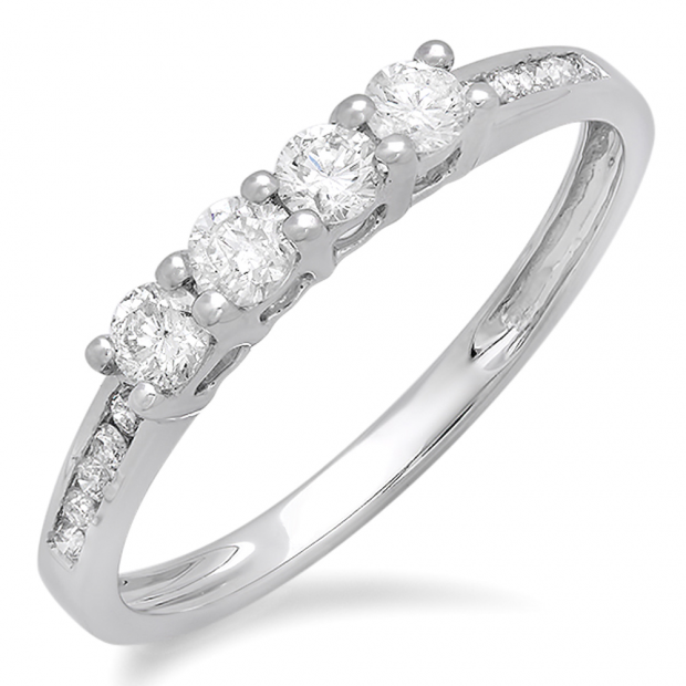 0.50 Carat (ctw) 14k White Gold Round Diamond Ladies Bridal Anniversary Wedding Band Stackable Ring 1/2 CT