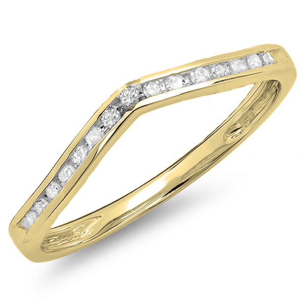 0.10 Carat (Ctw) 10K Yellow Gold Round Cut Diamond Ladies Anniversary Wedding Stackable Band Contour Guard Ring 1/10 CT