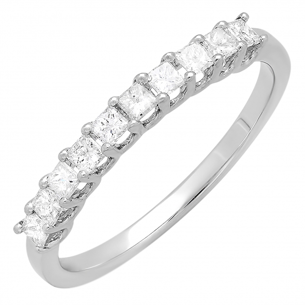 0.50 Carat (ctw) 14k White Gold Princess Cut White Diamond Ladies Bridal Wedding Band Anniversary Stackable Ring 1/2 CT