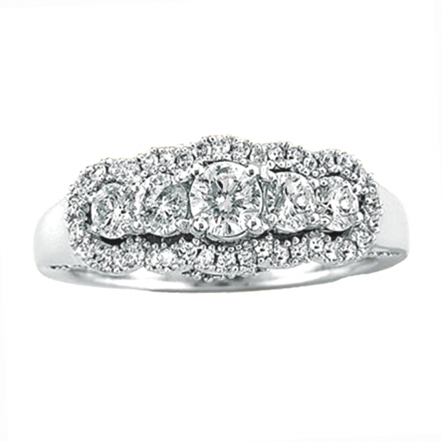 1.10 Carat (ctw) 14k White Gold Round Diamond Ladies Bridal 5 Stone Vintage Engagement Ring 1 CT