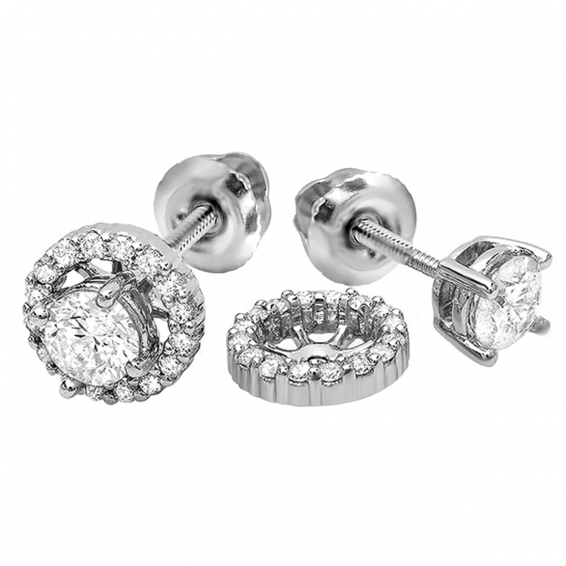 1.10 Carat (ctw) 14k White Gold Round Diamond Ladies Halo Stud Earrings With Removable Jackets 1 1/10 CT