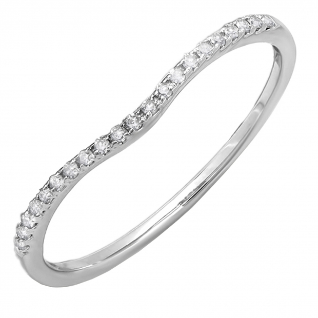 0.10 Carat (ctw) 14K White Gold Round Cut White Diamond Ladies Anniversary Wedding Stackable Band 1/10 CT