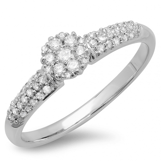 0.33 Carat (ctw) 10k White Gold Round Diamond Ladies Bridal Cluster Promise Engagement Ring 1/3 CT