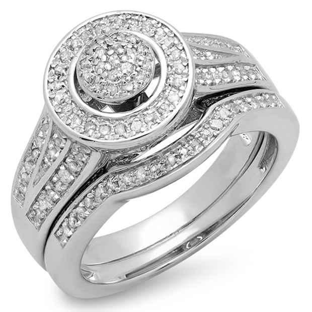 0.50 Carat (ctw) 14K White Gold Round White Diamond Ladies Split Shank Bridal Engagement Ring Set Matching Wedding Band 1/2 CT