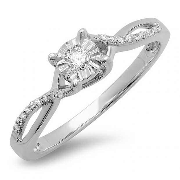 0.15 Carat (ctw) 10k White Gold Round Diamond Ladies Split Shank Bridal Engagement Promise Ring